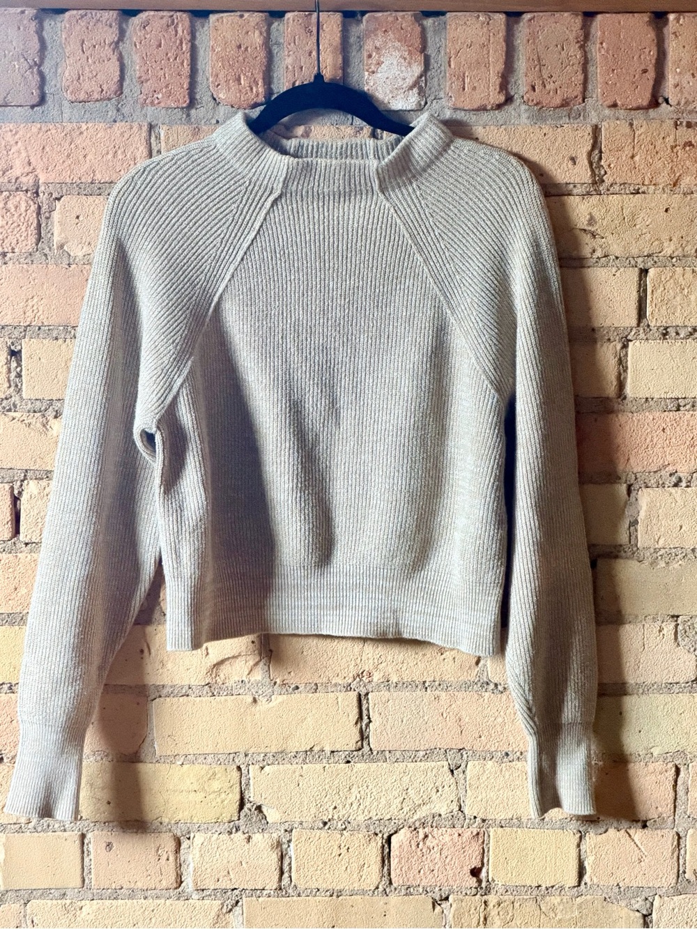 Free People Cream Ribbed Mock Turtleneck Sweater